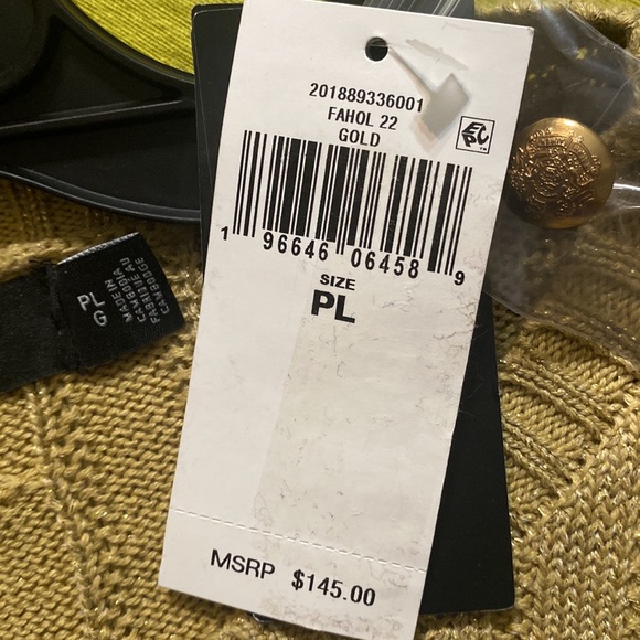 Lauren Ralph Lauren Metallic Gold Cable-Knit 3-Button Sweater, Size PL NWT - Picture 12 of 12